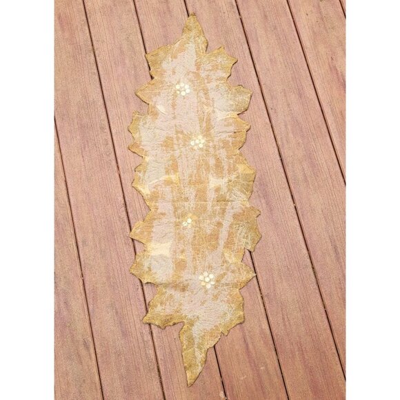 VTG Christmas Poinsettia Table Runner Beaded Floral Holiday Decor Party Display - Picture 5 of 8